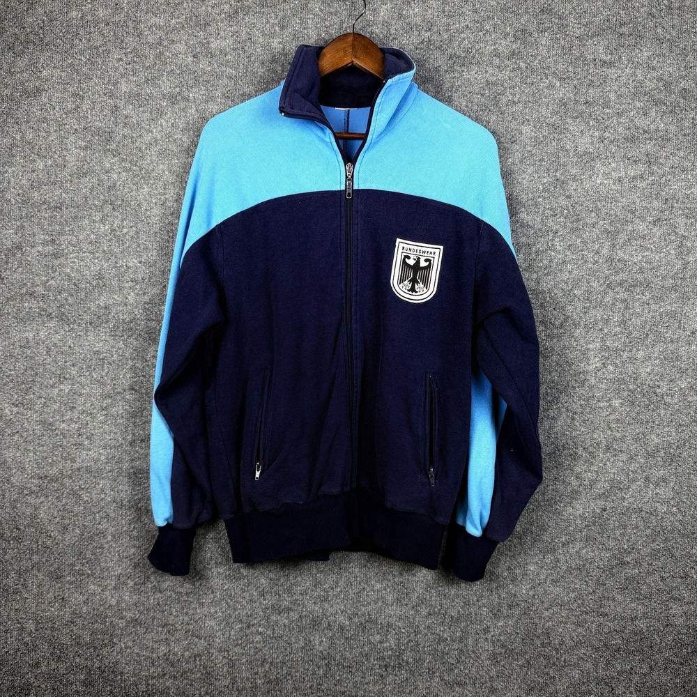Vintage 80s German Military Bundeswehr Track Jacket Mens M Blue Full Zip Knit - Picture 2 of 9